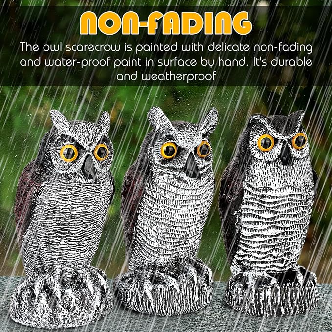 3-Pack Owl Decoys for Bird Deterrent - Weatherproof Bird Repellent Devices for Outdoor Use - Plastic Owls to Scare Birds Away and Control Garden Pests