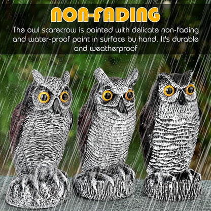 3-Pack Owl Decoys for Bird Deterrent - Weatherproof Bird Repellent Devices for Outdoor Use - Plastic Owls to Scare Birds Away and Control Garden Pests