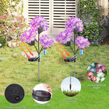 4-Pack Solar Hydrangea Garden Decor, 4 LED Flower Stake Lights - Waterproof Long-Lasting Outdoor Solar Patio Decor for Lawn, Yard & Pathway