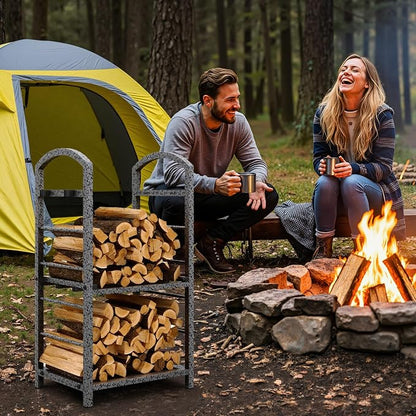 GarveeLife 30 Inch Firewood Rack Outdoor Indoor, High Outdoor Wood Racks for Firewood, Fire Wood Storage with Kindling Hooks, Large Metal Fireplace Log Rack Storage Carrier Organizer, Sliver