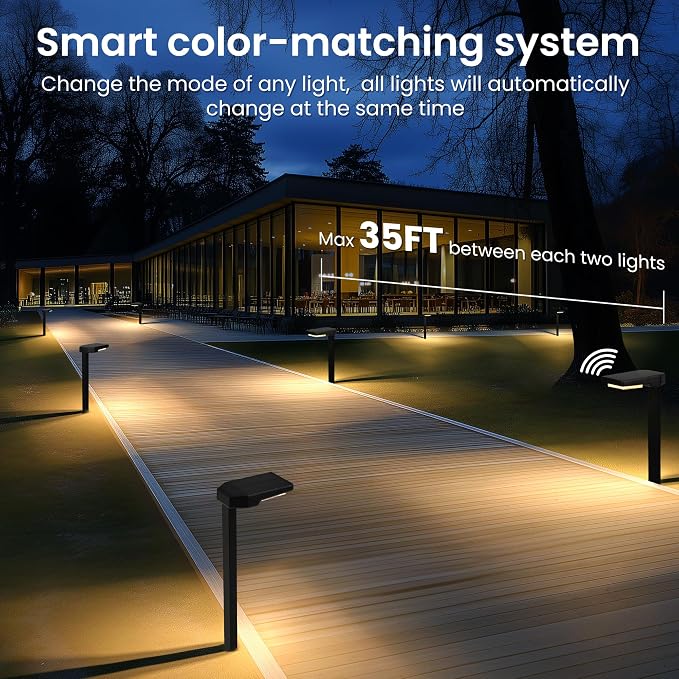 AUDERWIN Solar Pathway Lights Outdoor, Smart Color Changing with 9-in-1 (Warm White/Cool White/RGBCW) Modes,Bright Landscape Lighting Waterproof for Walkway,Garden,Driveway,Yard,Patio(6pack)
