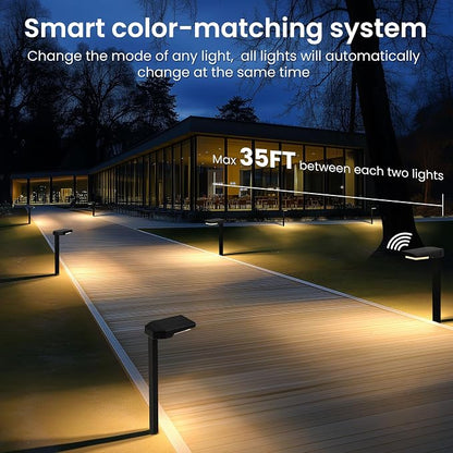 AUDERWIN Solar Pathway Lights Outdoor, Smart Color Changing with 9-in-1 (Warm White/Cool White/RGBCW) Modes,Bright Landscape Lighting Waterproof for Walkway,Garden,Driveway,Yard,Patio(6pack)