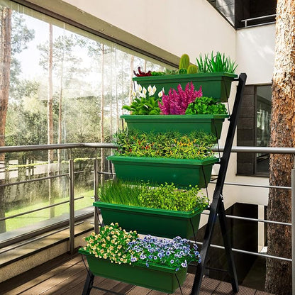 Outland Living 4Ft Vertical Raised Garden Bed - 5 Tier Food Safe Planter Box for Outdoor and Indoor Gardening Perfect to Grow Your Herb Vegetables Flowers on Your Patio Balcony Greenhouse Garden