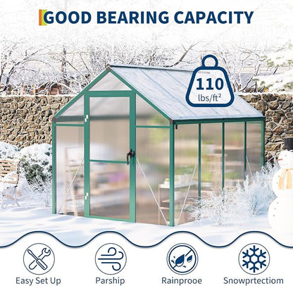 Garvee 6 X 10 Greenhouse, Greenhouses for Outside, Polycarbonate Greenhouse with Aluminum Frame, Lockable Door and Ajustable Roof Vent for Backyard, Green Houses for Outside Garden Backyard, Patio