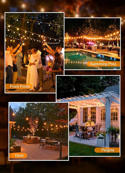 Brightown Outdoor String Lights, 50+5FT 25 G40 Bulbs Shatterproof Patio Lights, IP65 Waterproof Dimmable Hanging Connectable Globe LED Outdoor Lights for Christmas, Backyard, Bistro, Porch