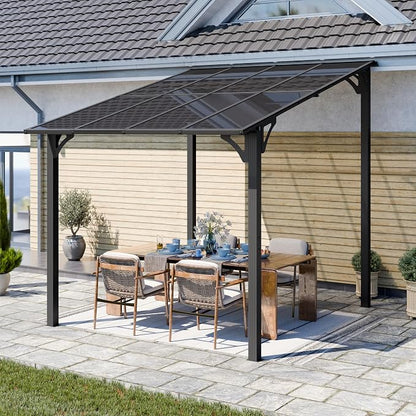 Shintenchi 10’x 8’ Gazebo for Patio on Clearance,Hard Top Lean to Gazebo Pergola with UV Protection Roof,Large Wall-Mounted Heavy Duty Awnings for Patio, Decks, Backyard and More