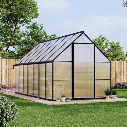 GarveeLife 8 ft x14 ft Aluminum-Framed Polycarbonate Greenhouse, Heavy Duty Polycarbonate Greenhouse with Quick Setup Structure and Roof Vent, Large Enhanced Aluminum Green House Kit for Outdoors