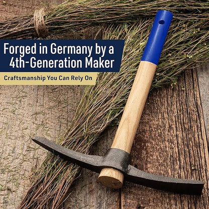16” Hand Pick Axe - Forged Steel Pickaxe for Digging, Loosening Soil, or Weeding Tool - Dual Headed Adze Garden Hoe and Pick Mattock Digging Tool with Wood Handle by Kings County Tools