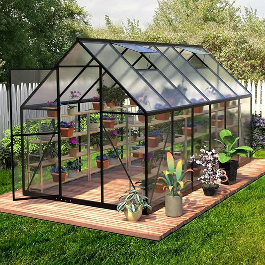 6x12FT Small Greenhouse for Outdoors,Polycarbonate Green House with 2Windows, Outside Mini Garden House Kit for Winter,Portable Indoor Greenhouses can Walk in