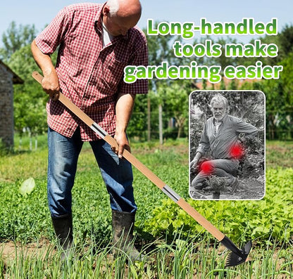 Garden Hoe with Long Bamboo Handle, 2 in 1 Weed Puller Tool&Manual Weed Remover, Weed Rake&Grabber, Gardenia Heavy Duty Uprooting Tool for Yard, Lawn and Garden, 49Inch ﻿