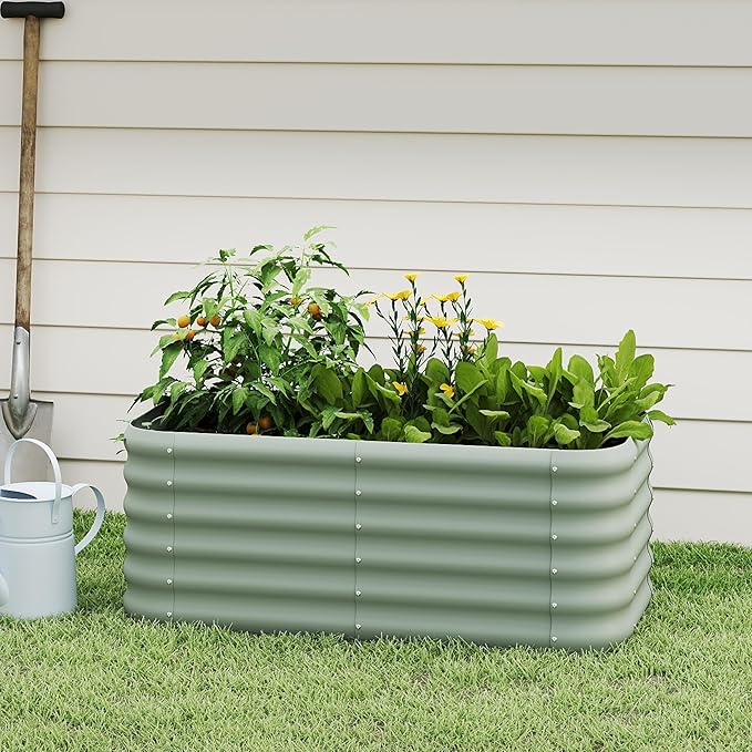 DDK Galvanized Raised Garden Bed, Outdoor Planter Bed, 4x2x1.5ft Metal Planter Box for Gardening and Planting,Light Green