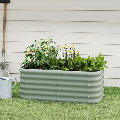 DDK Galvanized Raised Garden Bed, Outdoor Planter Bed, 4x2x1.5ft Metal Planter Box for Gardening and Planting,Light Green