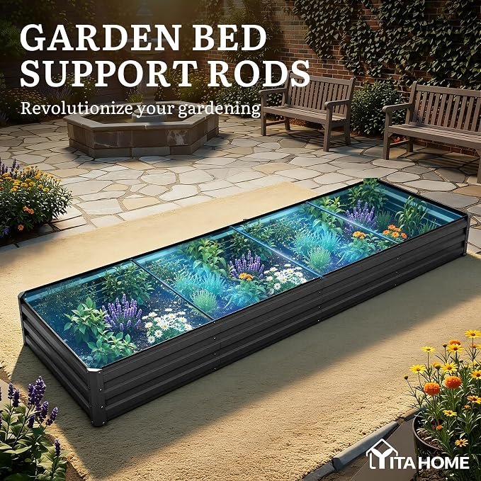YITAHOME 2pcs 12x4x1ft Galvanized Raised Garden Bed, Metal Planter Box with Safety Rubber, Gloves, Outdoor Flower Bed for Planting Plants Vegetables, Black