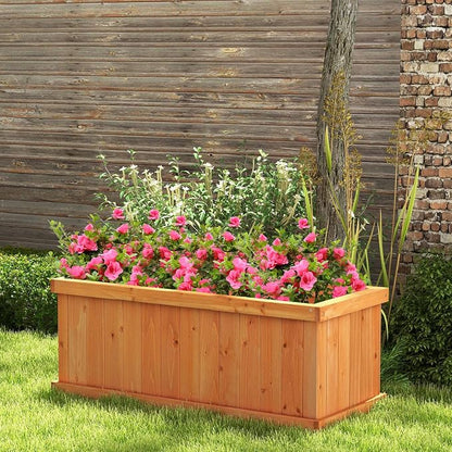 Giantex Raised Garden Bed Set of 2, 31”x14”x12” Wooden Elevated Planter Box with 4 Drainage Holes & Detachable Bottom Panels, Flower Bed, Rectangular Plant Container for Vegetables, Herbs & Fruits