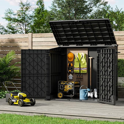 LHBGO Outdoor Storage Shed 36 Cu. Ft. Resin Garden Horizontal Storage Large Capacity Weather Resistant Storage Box, Lockable Resin Waterproof Shed