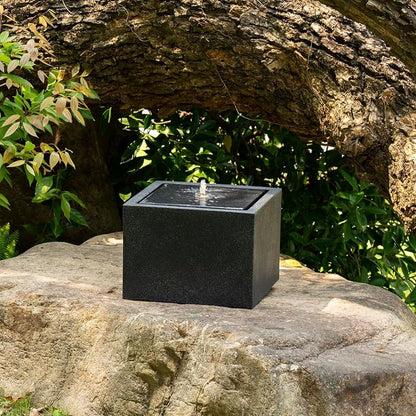 12.79” H Outdoor Water Fountain Made with Eco-Friendly Recyclable Materials, Polyethylene Square Bubbler Outdoor Fountain, Garden Decor with LED Light for Patio, Porch, Backyard