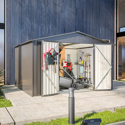 YOPTO 10X8 FT Outdoor Storage Shed,Metal Shed W/Lockable Doors,Black | Air Vents,Sloped Roof for Drainage,All Weather Waterproof,Galvanized Steel Tool Shed for Garden,Patio,Backyard,Lawn