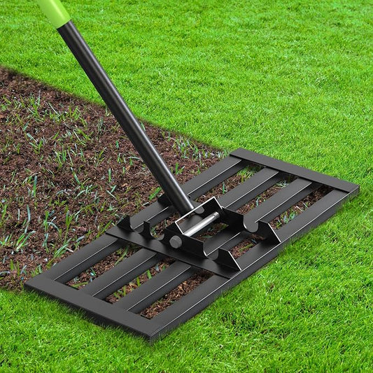 Seeutek Lawn Leveling Rake, 17" x 10" Heavy Duty Ground Leveler | with 0-180° Adjustable Handle, 6.5FT Steel Handle Lawn Leveler for Yard Garden Golf, Ease Level Soil Sand Dirt Surface