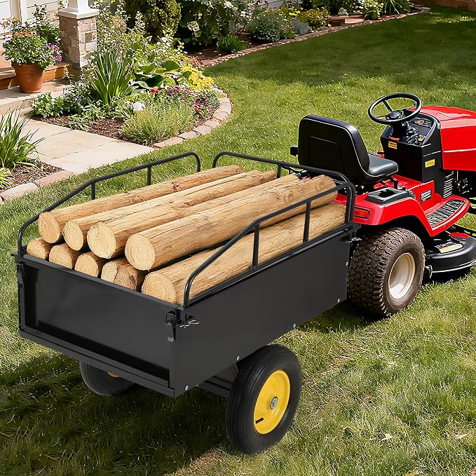 Heavy Duty 500LB Capacity Steel Dump Cart Trailer for ATV, 12 Cu.Ft Utility Garden Wagon, 2 Wheels, Durable Tow-Behind for UTV, Lawn Mower, Tractor, Landscaping