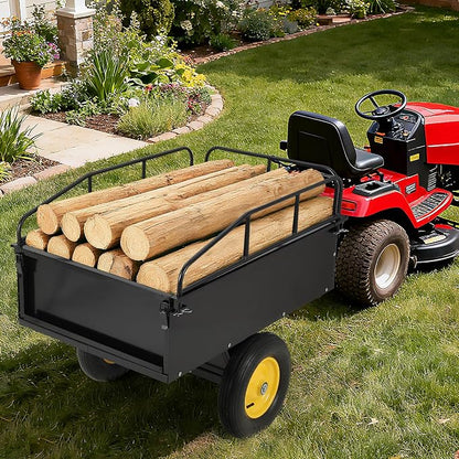 Heavy Duty 500LB Capacity Steel Dump Cart Trailer for ATV, 12 Cu.Ft Utility Garden Wagon, 2 Wheels, Durable Tow-Behind for UTV, Lawn Mower, Tractor, Landscaping
