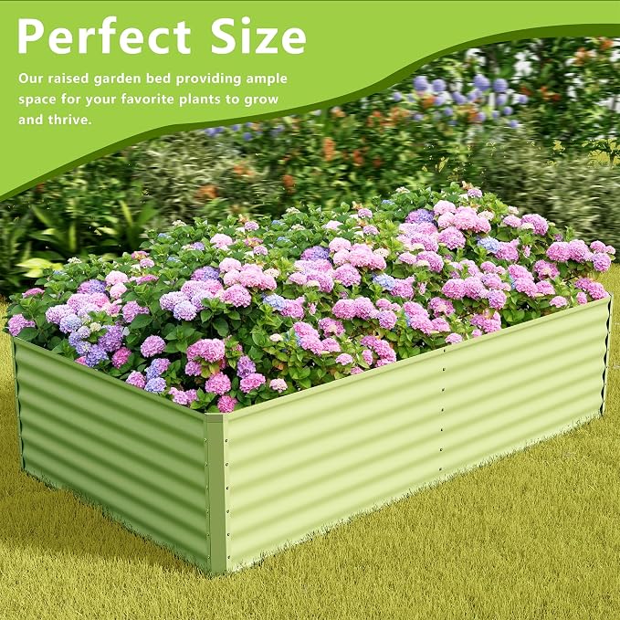 8x4x2FT Galvanized Raised Garden Bed,Galvanized Planter Boxes Outdoor, Large Metal Raised Garden Beds for Vegetables-Green