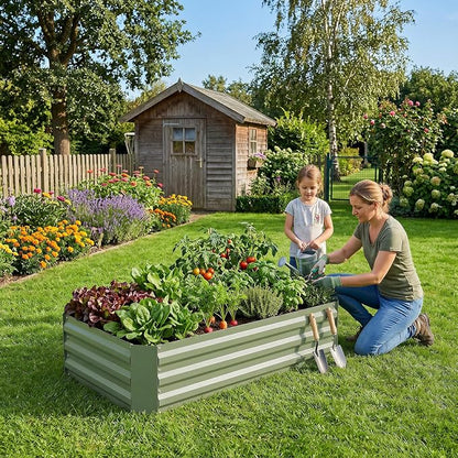 Aoodor 4 x 2 x 1 ft Outdoor Raised Garden Bed, Reinforced Galvanized Steel Planter Box for Vegetables, Flowers,Fruits and Herbs