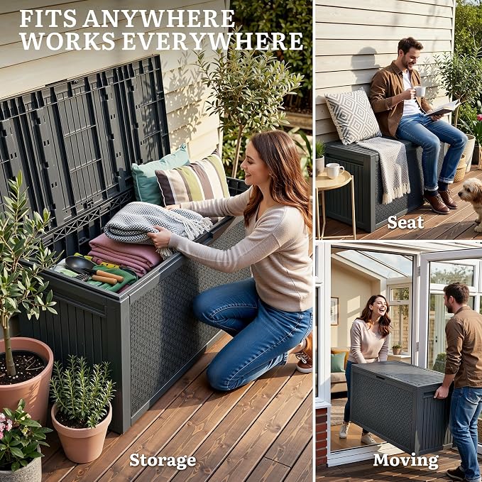 YITAHOME 95 Gallon Large Outdoor Deck Box | Lockable Waterproof Resin Storage Box with Handles, Weatherproof & UV Resistant, Patio Garden Tool Container for Outdoor