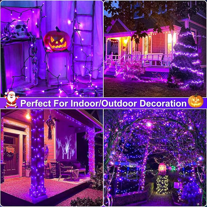 2 Pack Halloween Lights Outdoor, Total 200FT 600 LED Purple String Lights for Outside with 8 Modes Waterproof, Plug in Halloween Decorations Indoor for House Room Patio Garden Party Holiday