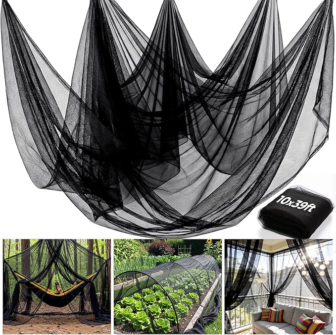 Mosquito Netting Garden 39x10Ft, Garden Mesh Netting, Fly Insect Bird Net Barrier for Plant Protection Net for Patio Outdoor Use (Black, 39x10FT)