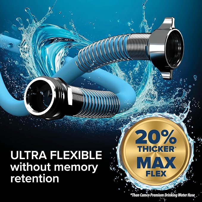 Camco EVOFlex 50-Ft RV Drinking Water Hose - Features Extra Flexible Design w/Stainless Steel Strain Relief Ends - Lead-Free, BPA-Free and Phthalate-Free - 5/8” Inside Diameter (22596) (Pack of 3)