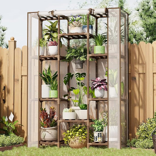 Bamworld Greenhouse for Outdoors Small Plant Green House 3-Tier Rack Stand Portable Greenhouses with Durable PE Cover for Seedling Ideal Gardening Gifts for Women Plants Lover