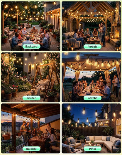 Outdoor String Lights LED Patio-Light - 150Ft Outside Waterproof Dimmable Porch Lights with Remote Shatterproof S14 Bulbs Outside Hanging Light Connectable Lighting for Gazebo Backyard Bistro Pergola