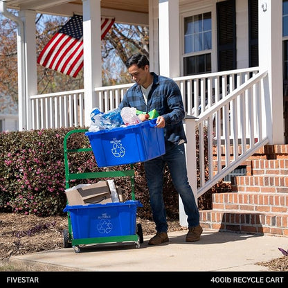 FIVESTAR 400 lb. Capacity Heavy-Duty Recycle Bin Cart with Aluminum Frame and Recycle Bin Trays and Four Wheels