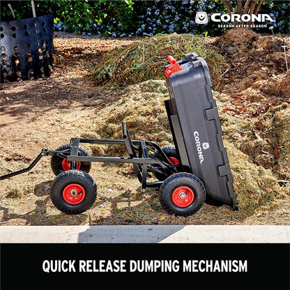 Corona Poly Dump Cart 400 Pound Capacity Quick Release Dumping 10 Inch Pneumatic Tires for Gardening