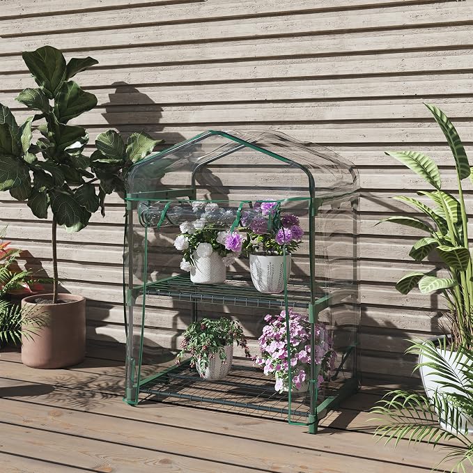 2 Tier Mini Greenhouse - Portable Greenhouse with Steel Frame and PVC Cover for Indoor or Outdoor - 27 x 19 x 37.5-Inch Green House by Pure Garden