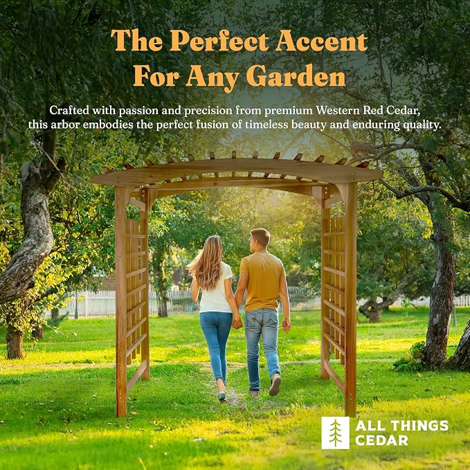 All Things Cedar 8-Foot Pagoda Arbor Garden Arch Trellis for Climbing Plants, Transform Garden or Patio Spaces, Made from Premium Western Red Cedar