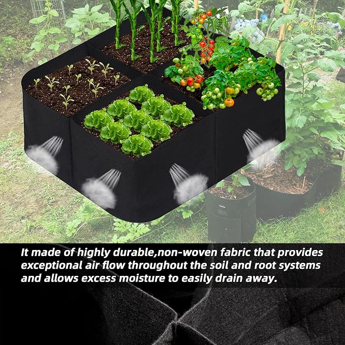 CJGQ Fabric Raised Garden Beds Outdoor, 3Pack 2X2 Ft 4 Grids Plant Grow Bags, Vegetables Planter Raised Bed for Growing Potatoes Flowers, Square Plant Growing Container Bags for Outdoor