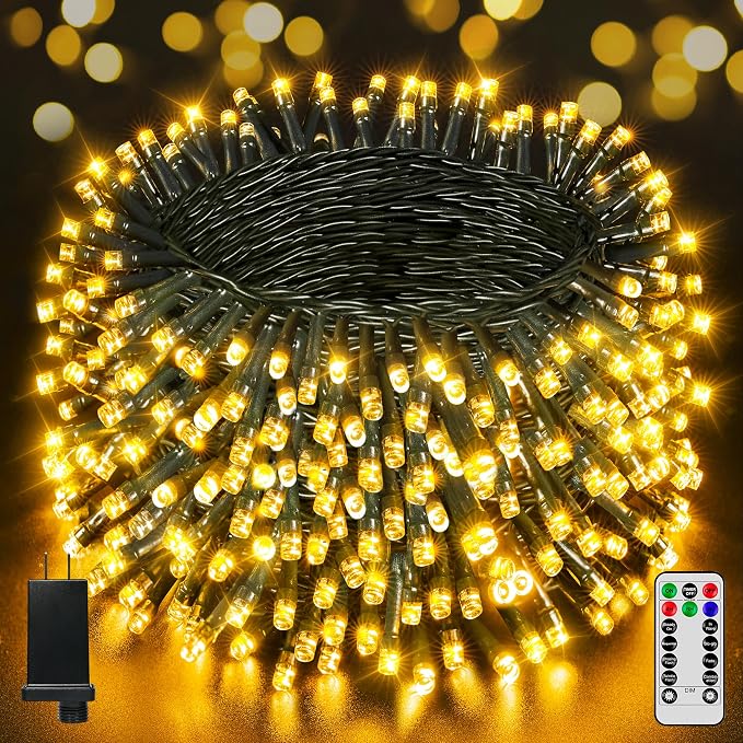 BrightChristmas 1000 LED 328 FT Christmas Lights, Waterproof Outdoor String With Remote and Timer, 8 Modes Dimmable, Fairy Lights for Holiday Decor (Warm White)