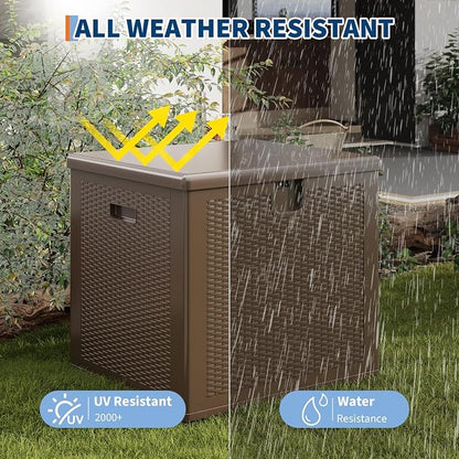 IDEALHOUSE 80 Gallon Resin Deck Box, Waterproof Outdoor Storage Box with Lockable Lid & UV Resistant, Patio Furniture Cushion Storage Container for Garden, Backyard, Poolside (Brown)