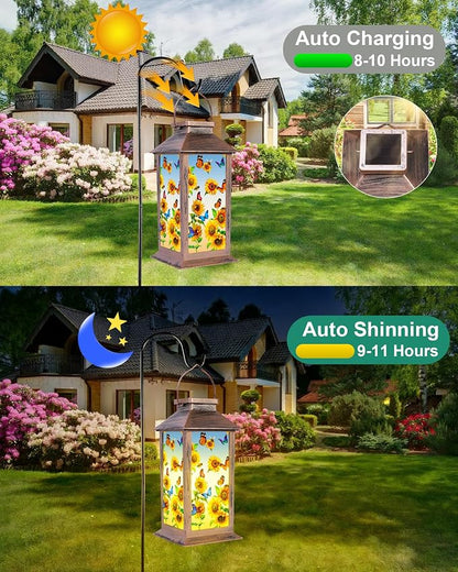 Sunflower Solar Lanterns Outdoor Waterproof Garden Decor Birthday Gifts for Women Mom Grandma Sister, Hanging LED Plastic Solar Lights Outside Decorative for Yard Patio Backyard Lawn Decorations