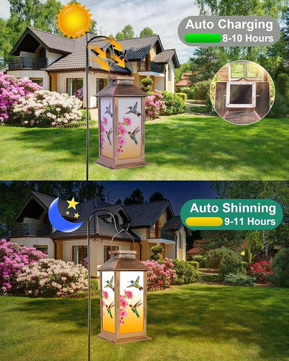Hummingbird Solar Lanterns Outdoor Waterproof Garden Decor Birthday Gifts for Women Mom Grandma Sister, Hanging LED Plastic Solar Lights Outside Gardening Decorations for Yard Patio Backyard Lawn