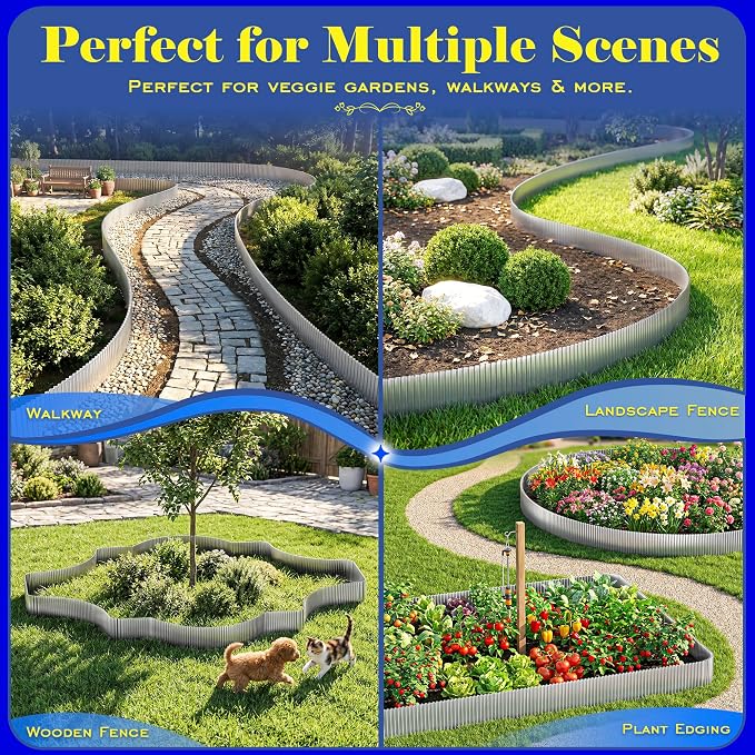 Corrugated Garden Edging,6"×40Ft Galvanized Steel Landscape Edging & Lawn Edging Border,Metal Garden Border for Flower Beds,Garden,Lawn,Raised Beds & Tree Surrounds(Silver)