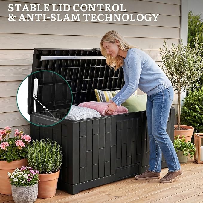 YITAHOME 120 Gallon Large Deck Box | 53"L x 22.7"W x 25.5"H Resin Outdoor Storage Box with Slide-Locking Lid for Patio Cushions, Garden Tools, Pool Supplies, Easy