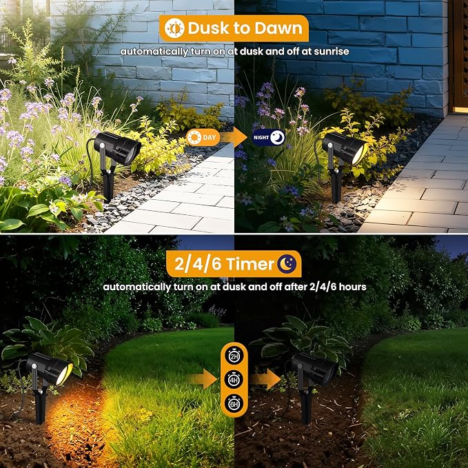 Landscape Lighting Kit, 6W Low Voltage Landscape Lights with Dusk to Dawn Transformer 33FT Wire, Waterproof Outdoor Landscape Lights 3000K 12-24V, Outdoor Spotlight for Yard House 4Pack