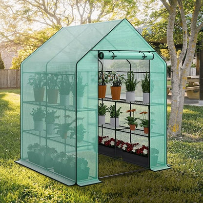 Nova Microdermabrasion Walk-in Greenhouse for Outdoors, 57 x 57 x 77 inch, Portable PE Cover Greenhouse with Anchors and Ropes Indoor Outdoor-3 Tier 8 Wired Shelves Plant Gardening Hot House