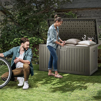 YITAHOME 230 Gallon Large Deck Box with Divider & Side Handles | Outdoor Double-Wall Storage for Patio Furniture Cushions, Garden Pool Accessories, Water Resistant & Lockable