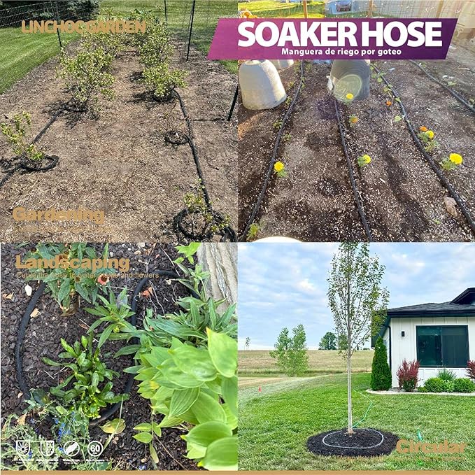 LICNCHOC GARDEN Soaker Hose 100ft,1/2 INCH Flexible Durable Garden Hose for Efficient Watering, Leak-Proof Design 100% Recycled Rubber,Ideal for Lawns,Gardens & Flower Beds