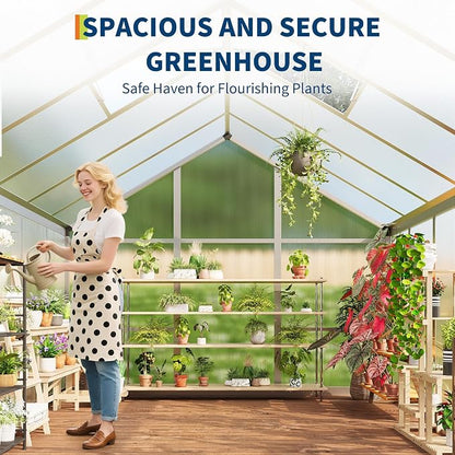 6x6 FT Outdoor Greenhouses, Accessible Greenhouses with Roof Vents and Sliding Doors, Aluminum Frame Polycarbonate Material, Large Greenhouse for Outdoor Gardens and Backyards