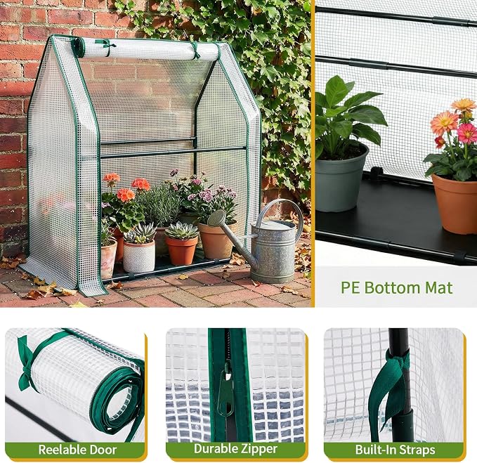Outvita Mini Greenhouse, Outdoor 3'x3'x3' UV Protected 2-Layer PE Cover Plant Hot House for Flowers, Seed and Vegetables Protection with Roll-up Zippered Doors for Patio Balcony Backyard