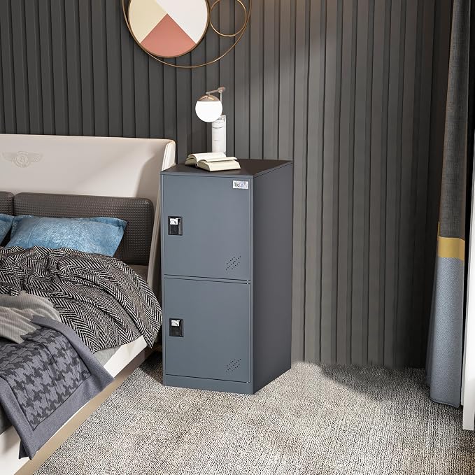 MECOLOR Vertical Single Tier Small Locker with Padlock latche 2 or 3 Compartment Storage for Employee,Home,Office,School,Kids (Dark Grey, P2V)